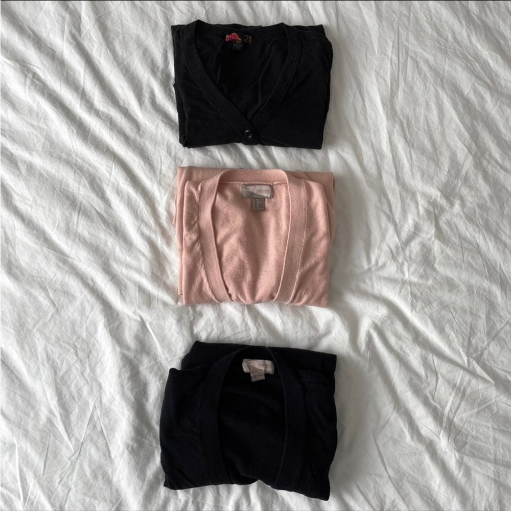 Forever 21 Button Down Cardigan Bundle of 3 Black Pink XSmall Small
